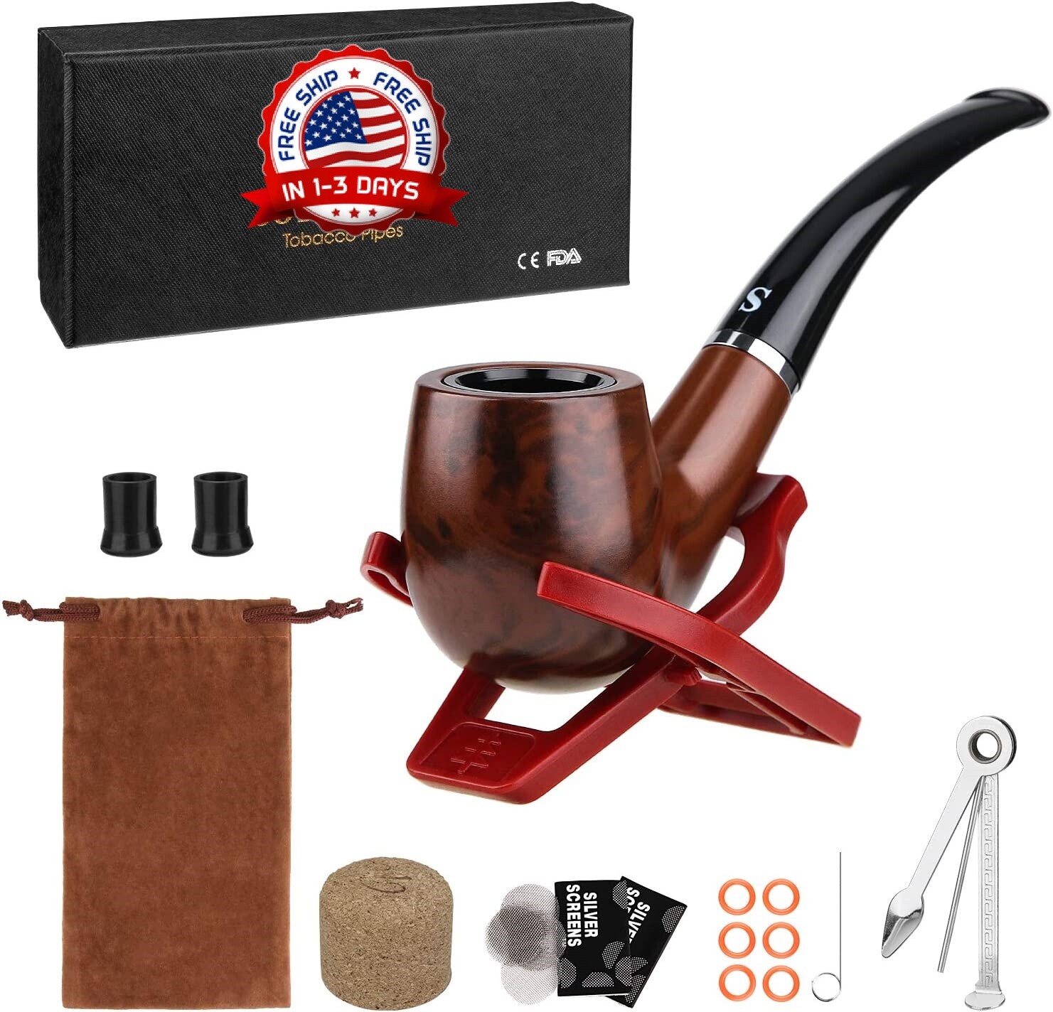 Pipa De Tabaco De Whitluck, Pipa De Fumar De Madera Hecha A Mano, Kit De Pip... Pipa De Tabaco De Whitluck, Pipa De Fumar De Madera Hecha A Mano, Kit De Pip...