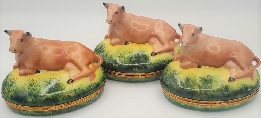 Chamart Limoges Set of 3 Hinged Boxes - Cow