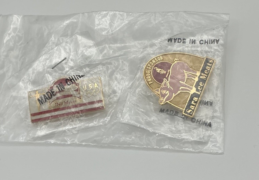 Vintage Sara Lee Deli Meats Olympic Sponsor Lapel Pins Lot of 2