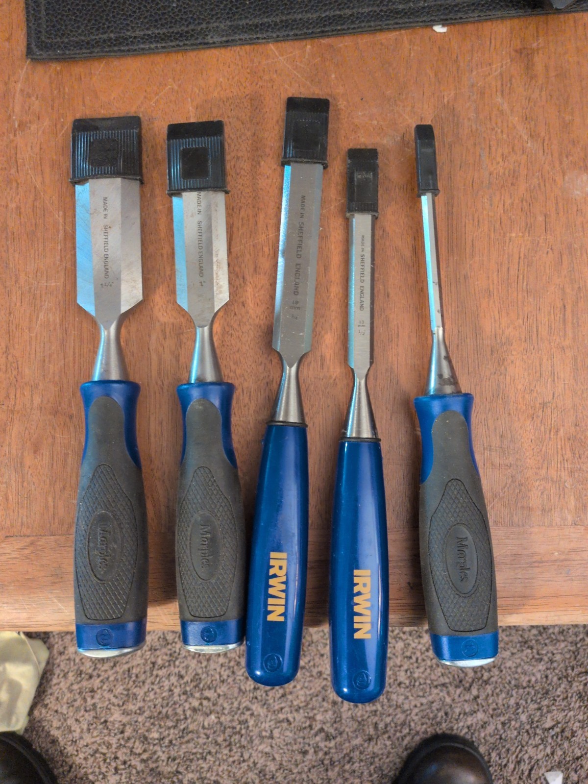 Marples Irwin Sheffield England Blue Chip Set of 5 Chisels Marples Irwin Sheffield England Blue Chip Set of 5 Chisels