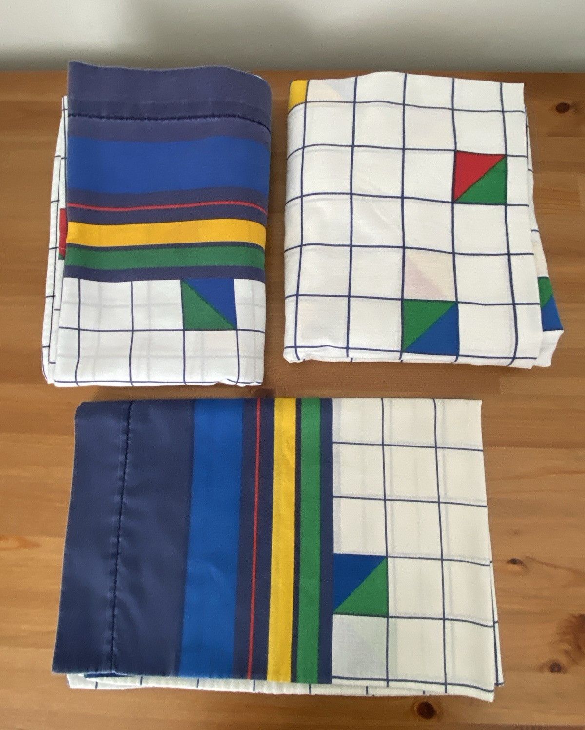 VTG 80s Cannon Grid Color Block Twin Sheet Set - Flat Fitted Pillowcase