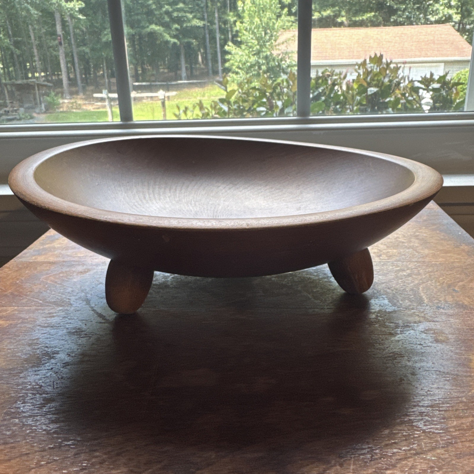 Vintage Wood Bowel Med-Century Modern Woodcroftery Handmade Footed 9.25 inch