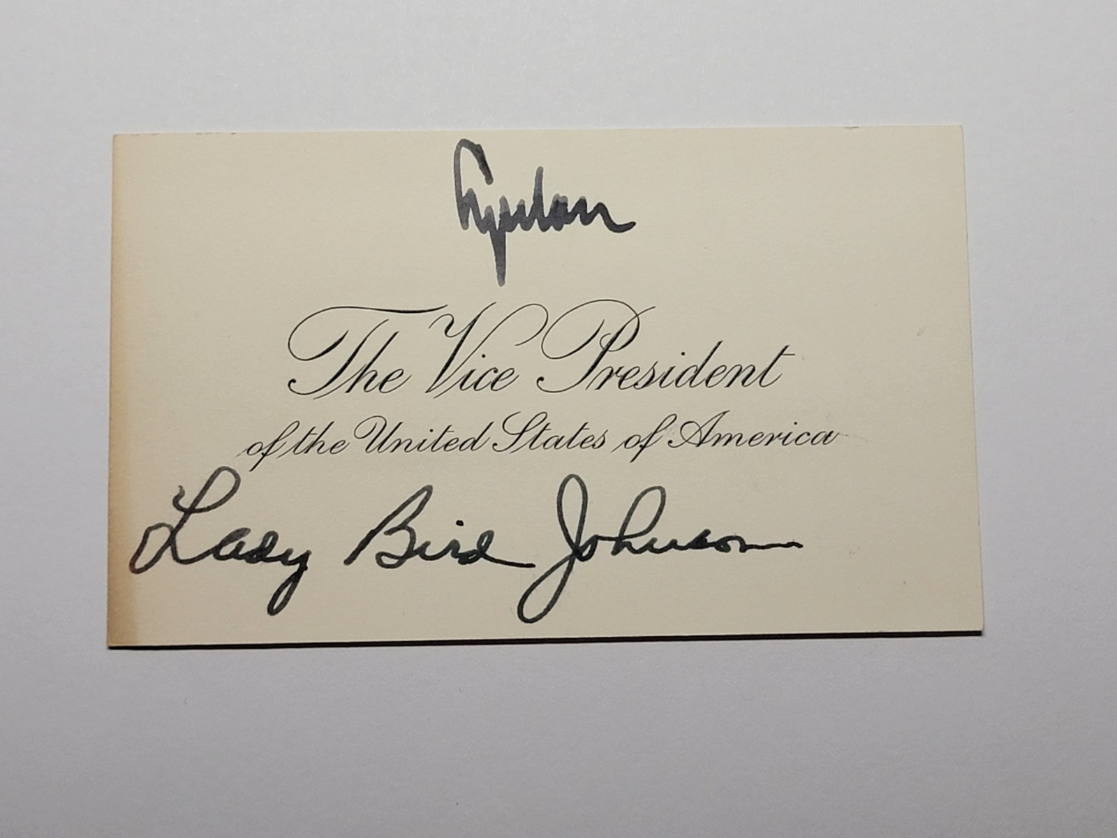 President Lyndon and Lady Bird Johnson DUAL HAND SIGNED VICE PRESIDENTIAL CARD