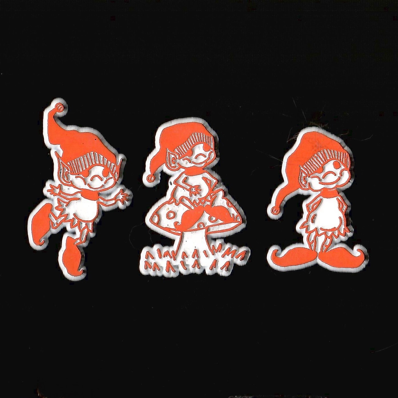3x Elves Lot Mushroom Vtg Novelty Magnet Rubber Flexible Fridge  '70s