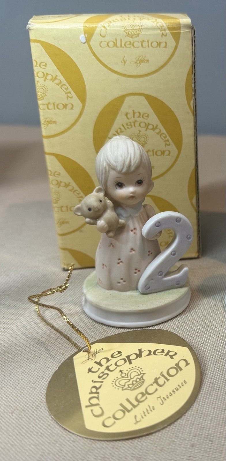 Vintage Lefton Christopher Collection Age 2 Birthday Girl Bear Figurine With Box Vintage Lefton Christopher Collection Age 2 Birthday Girl Bear Figurine With Box