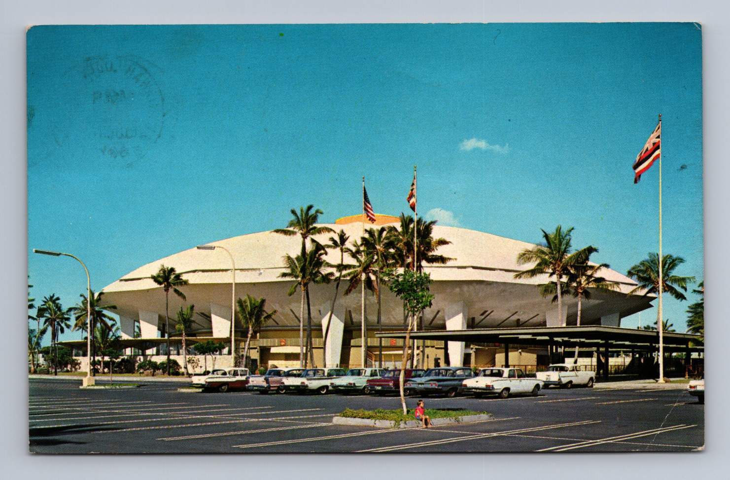 Vintage Hawaii Postcard HONOLULU International Center Arena 1966