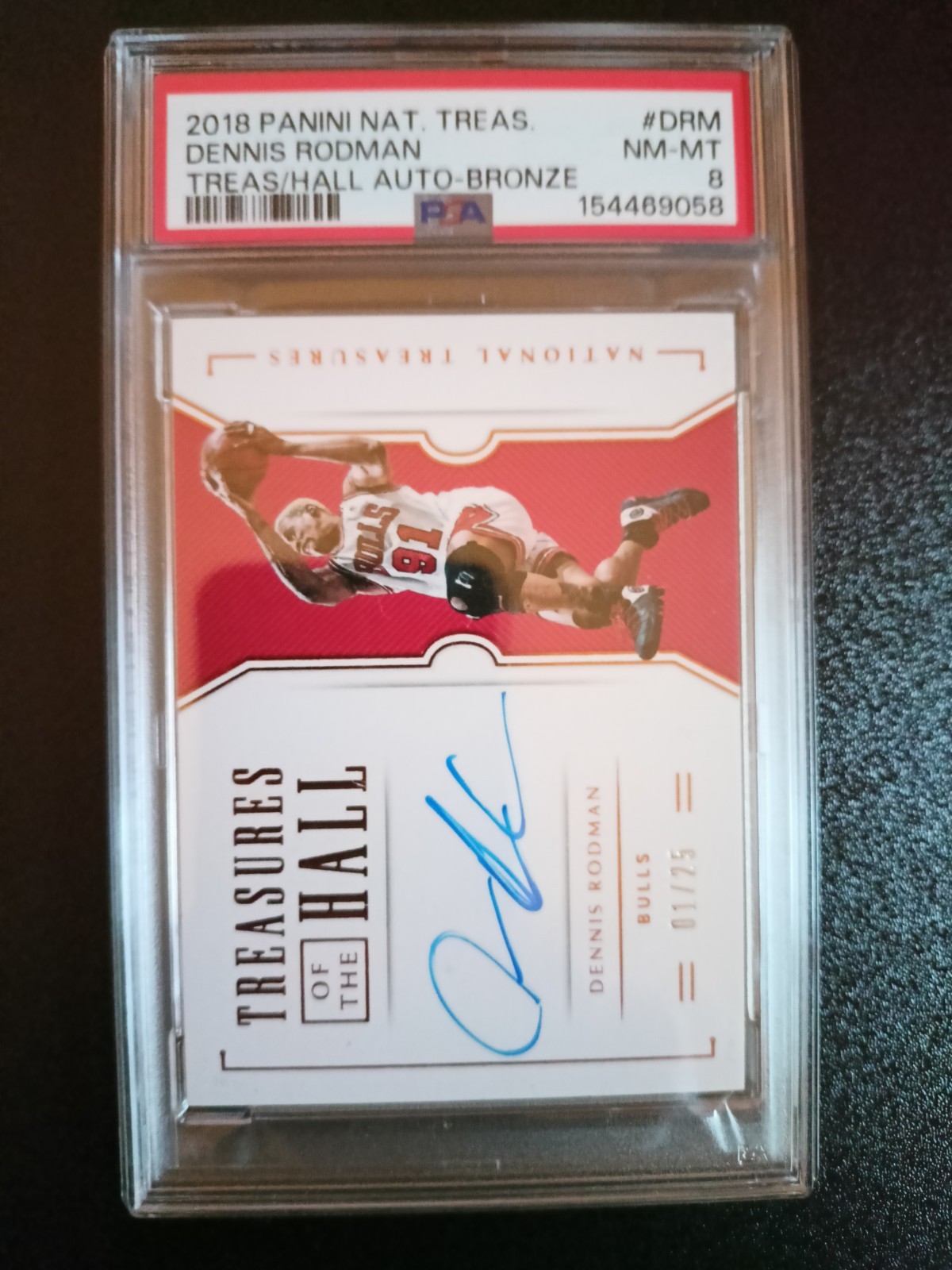 2018 Panini National Treasures Dennis Rodman Bronze Auto /25 PSA 8