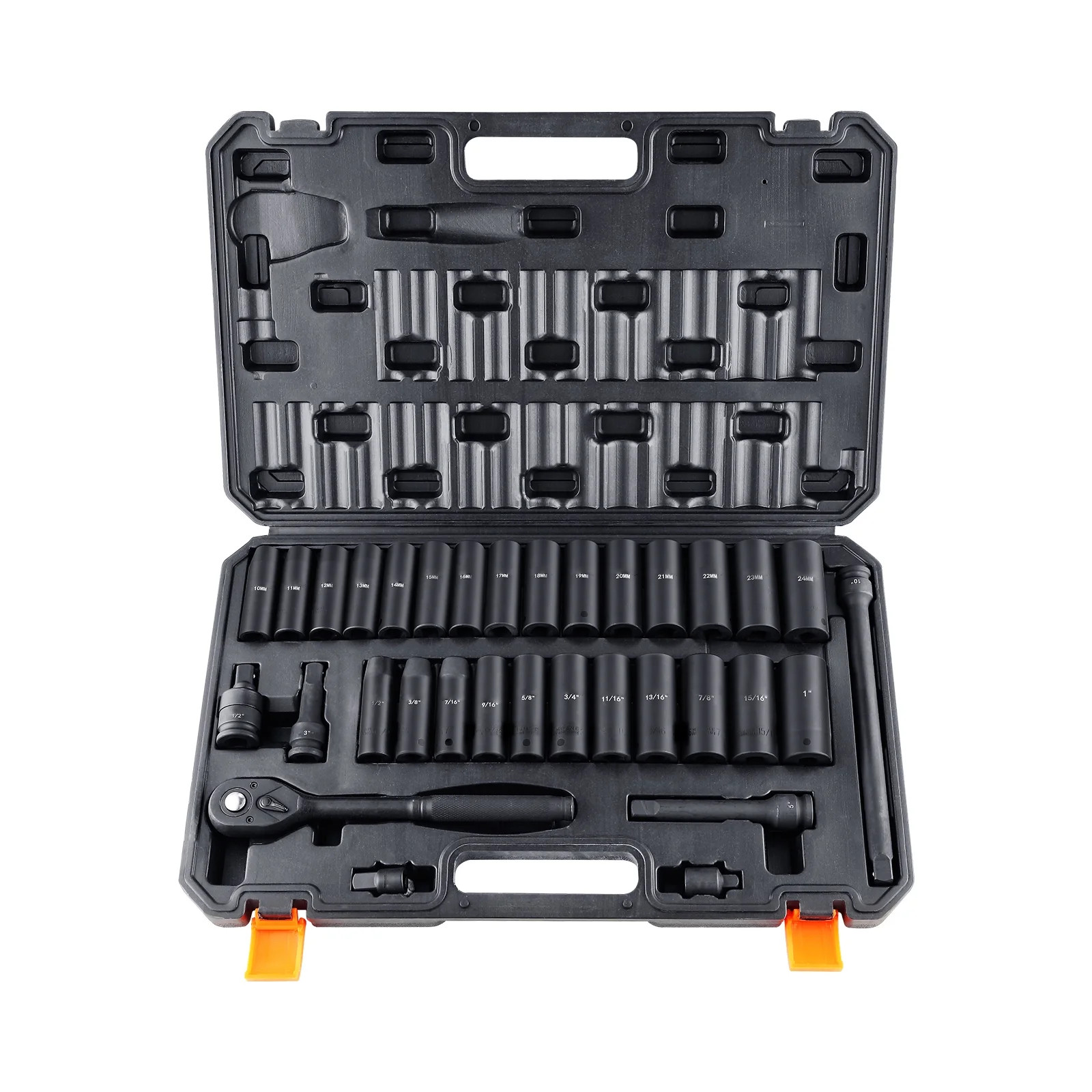 33-Piece Drive Impact Socket Set Ratcheting Cr-V Steel Case
