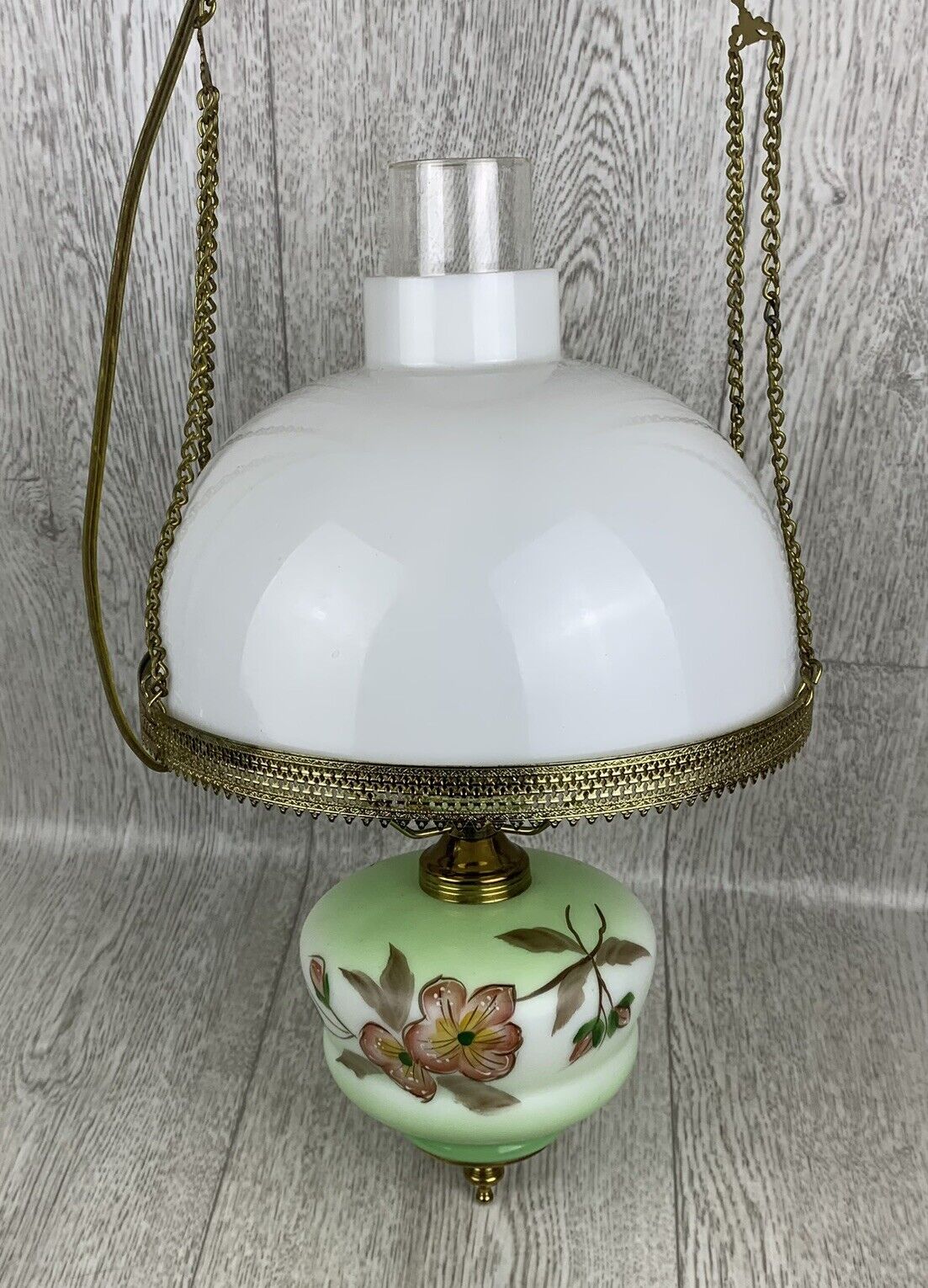 Antique Victorian Hanging Parlor Lamp Chandaliers Milk Glass Porcelain Brass