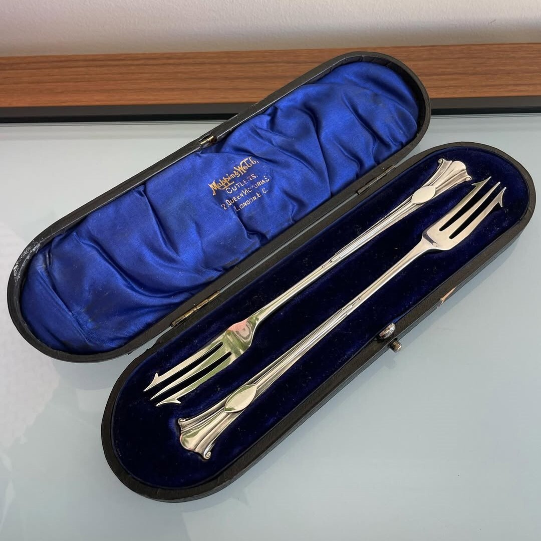 Vintage Victorian Set Mappin & Webb London Wood original box Silver Plated