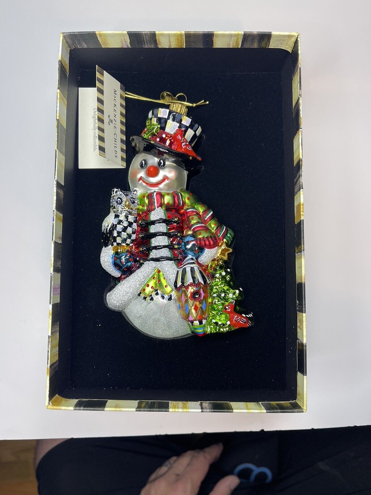 MACKENZIE CHILDS Glass Ornament - WOODLAND SNOWMAN Hand Made In Poland