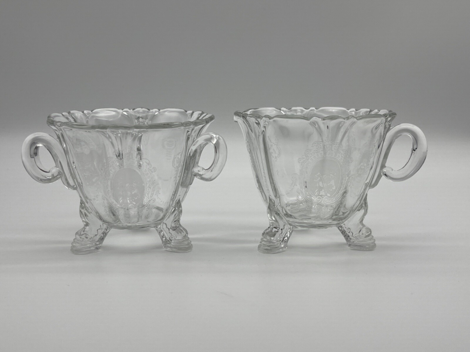 Heisey Minuet Crystal Dolphin Footed Sugar Bowl and Creamer