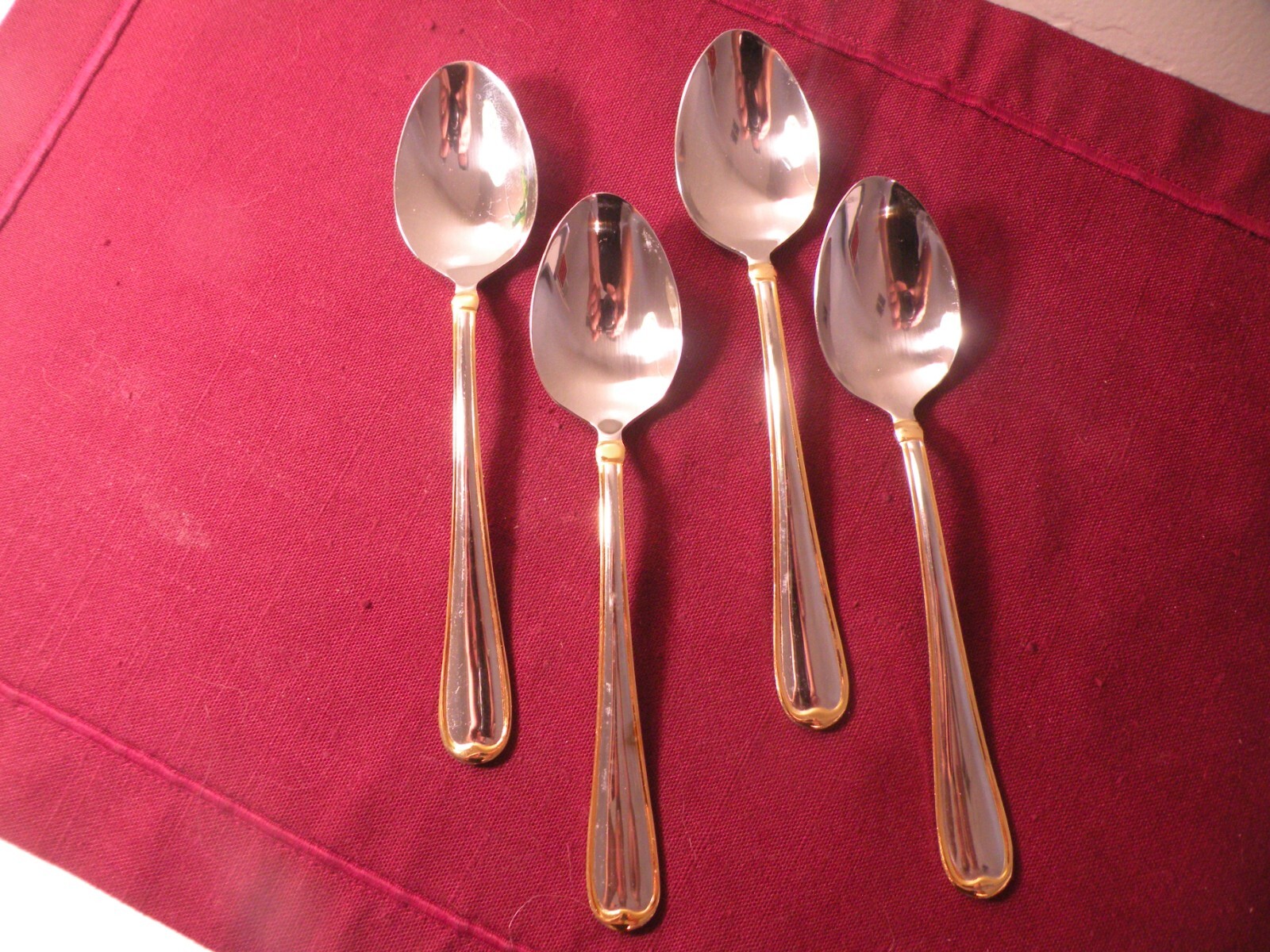 Set Of 4 Teaspoons Cambridge Allure Stainless Gold Accent 6 3/8