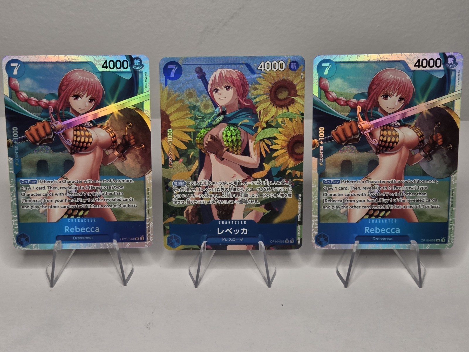 REBECCA Lot (3) One Piece OP10-058 SR (2) & Alt Art SR Jap (1) 