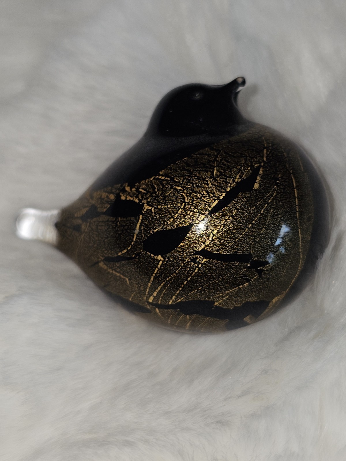 Rare Signed Isle of Wight Azurene Black Micro Glass Bird  - Signed MH 1.25x1.62