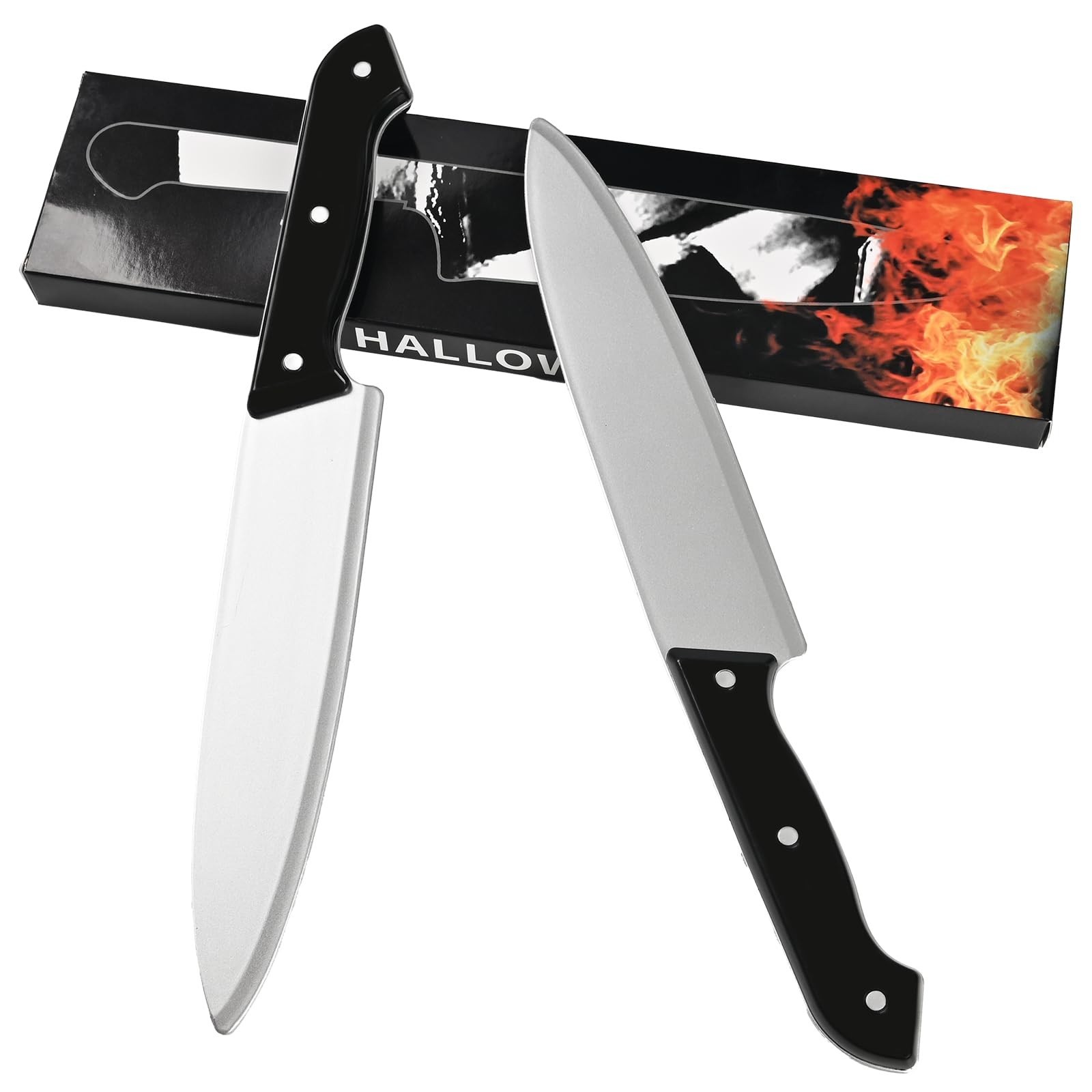 Realistic Fake Knife Prop Set - 2 Pcs Halloween Butcher Knife Costume Accessory