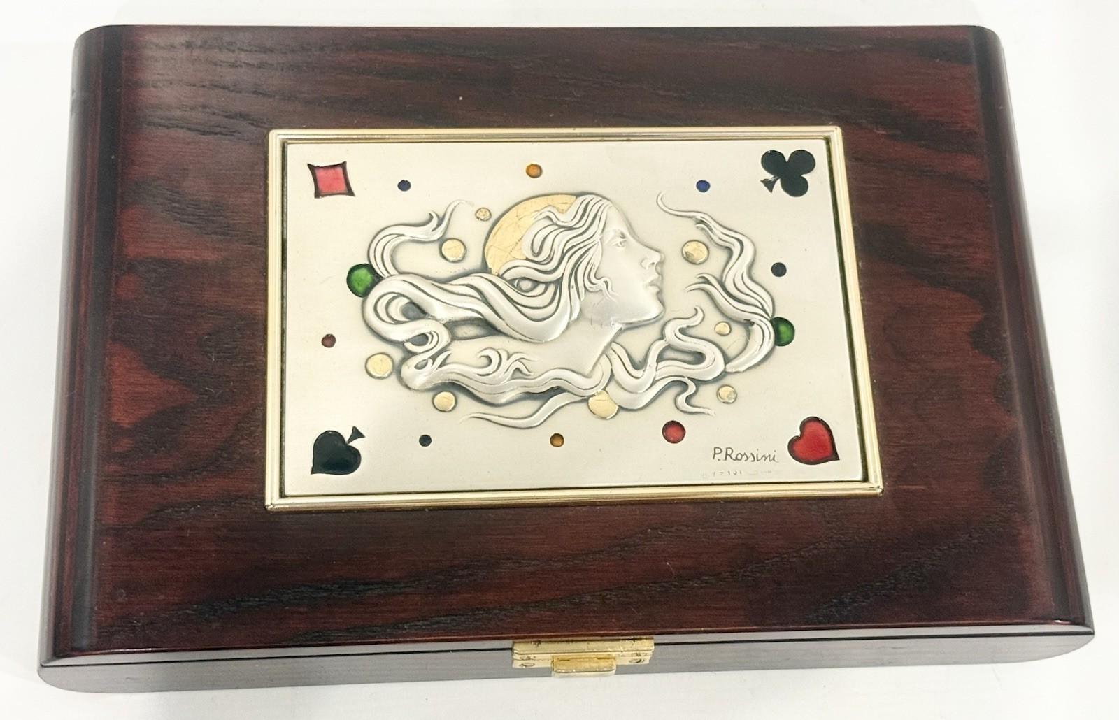 Vintage Italian Poker Set, Artist Paolo Rossini 925 Sterling Silver Plaque