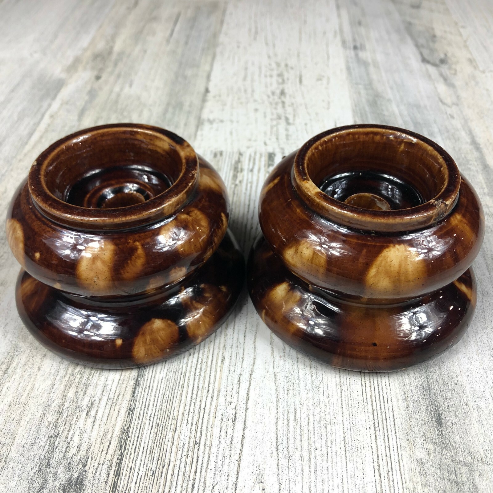 Antique Pair of Brown Glazed Pottery Candlesticks 4\