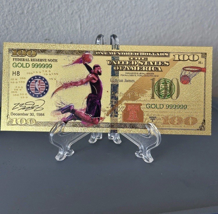 24k Gold Foil Plated LeBron James Banknote Basketball Collectible