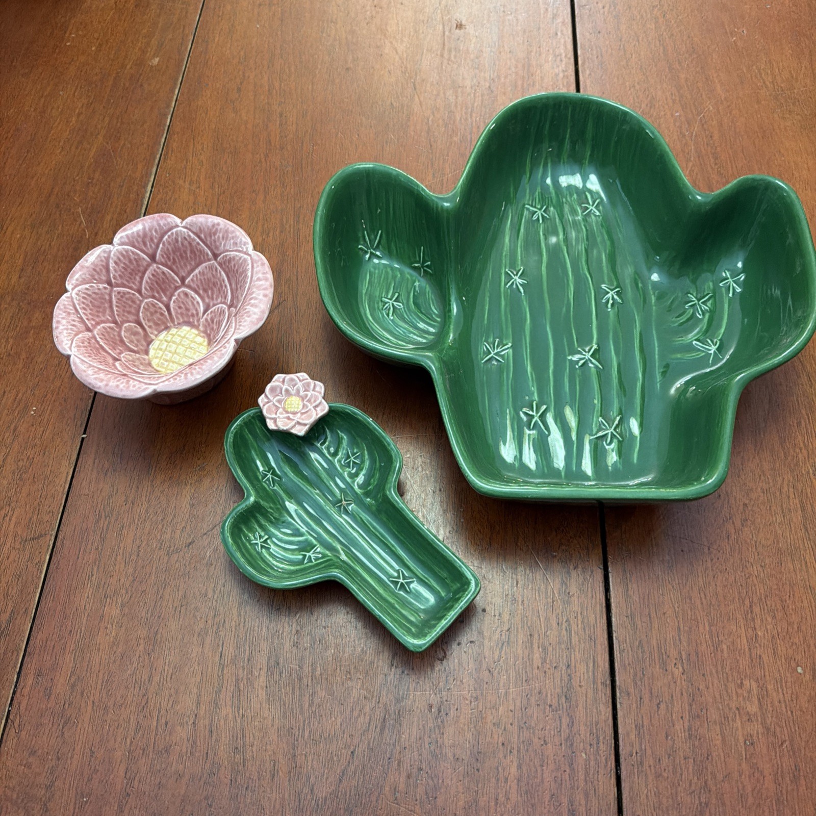 Vtg Treasure Craft USA Ceramic Cactus Figural Chip Dip Holder spoon rest ex cond