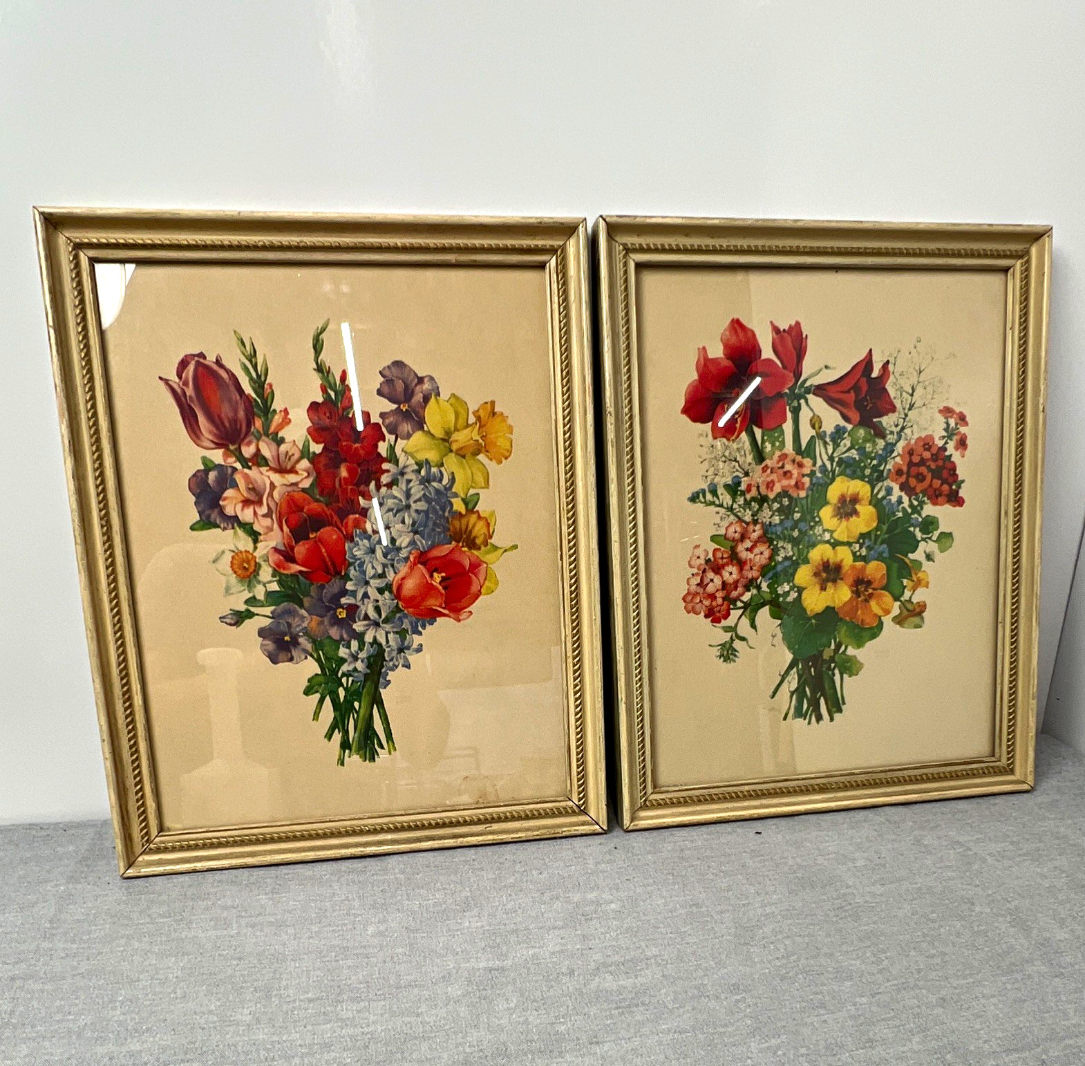 Pair Vtg Donald Art Co Percy King Floral Bouquet Prints Framed Mid Century 60s Pair Vtg Donald Art Co Percy King Floral Bouquet Prints Framed Mid Century 60s