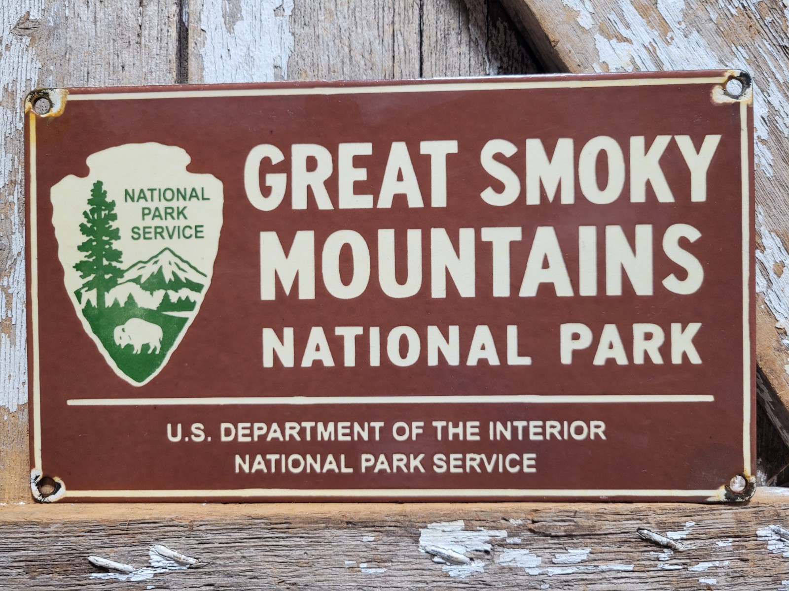 VINTAGE GREAT SMOKY MOUNTAINS PORCELAIN SIGN RARE OLD NATIONAL PARK SERVICE CAMP