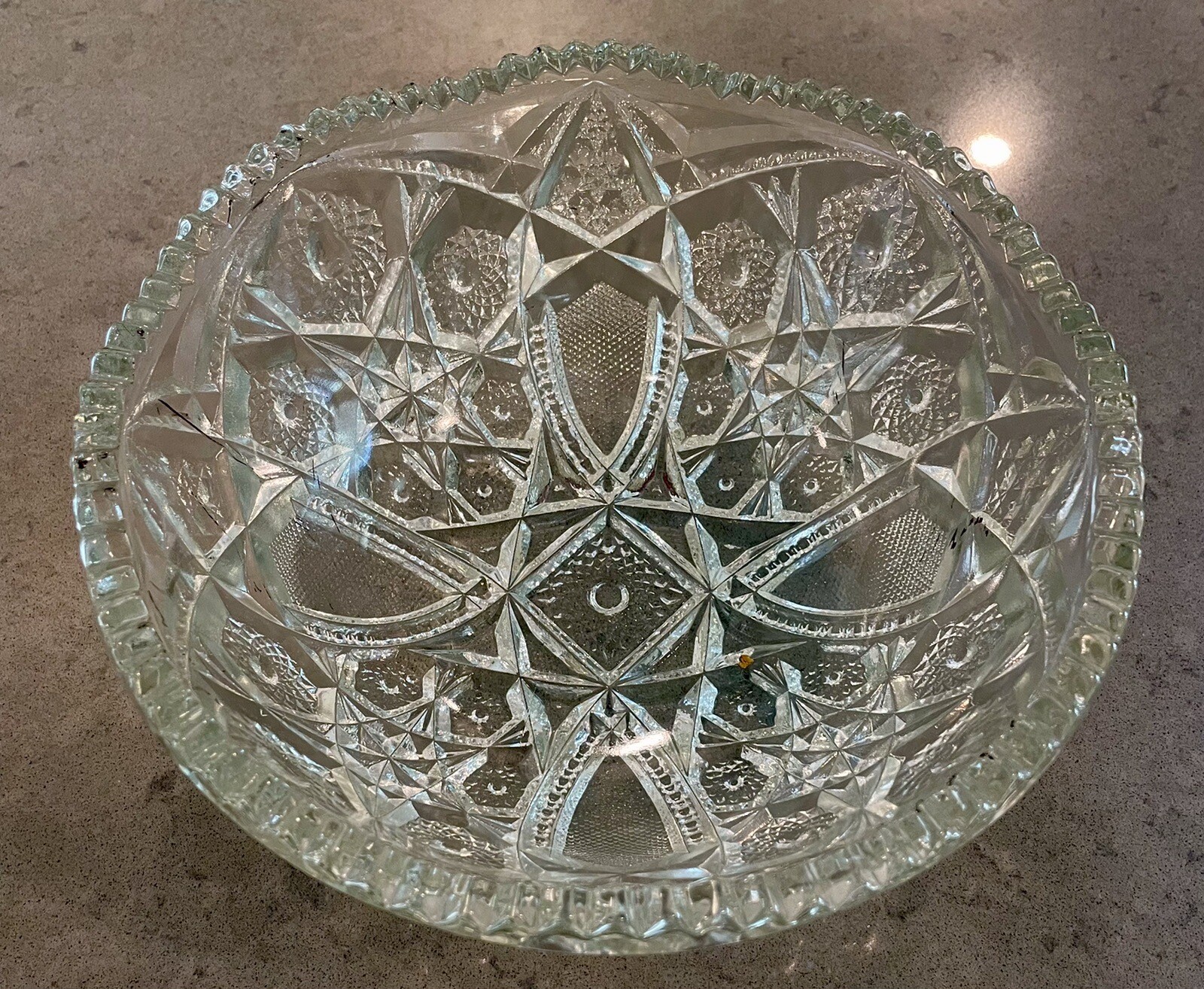 Antique EAPG Star Pattern Clear Pressed Glass Dish Depression Glass Sawtooth