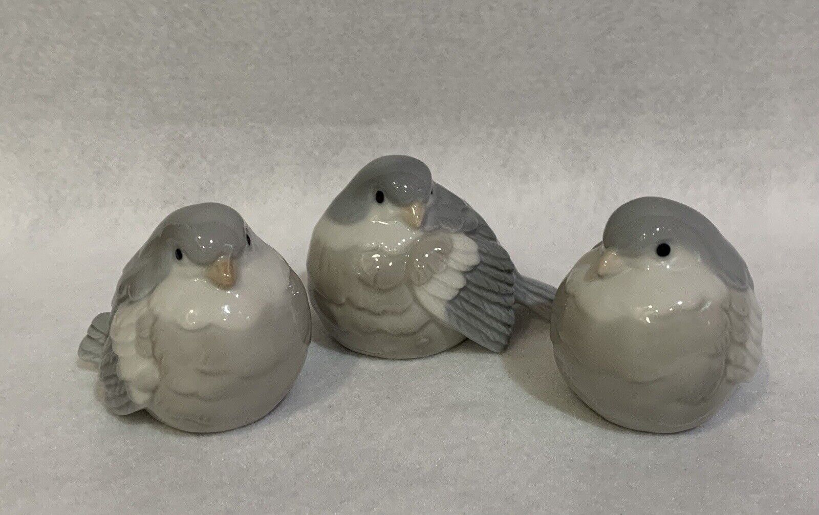 3 Vintage Otagiri Japan Gray Porcelain Sparrow Birds Ceramic Figurines