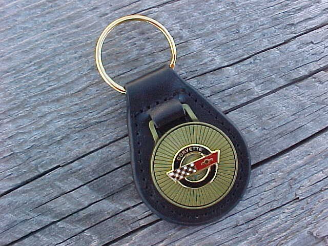 1984-96 Corvette C4 NOS Leather Key Fob Antique Gold Medallion Unique Quality