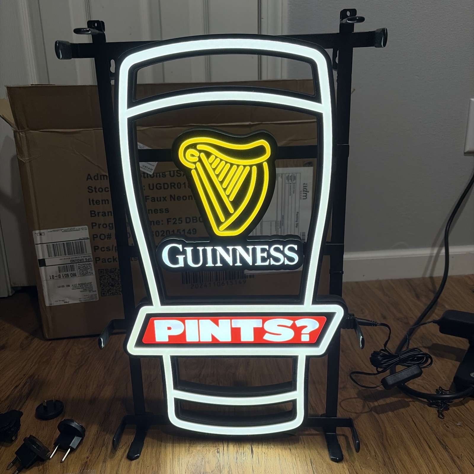 New Guinness Faux Neon Sign Pints Breweriana Collectible Bar Sign Home Decor