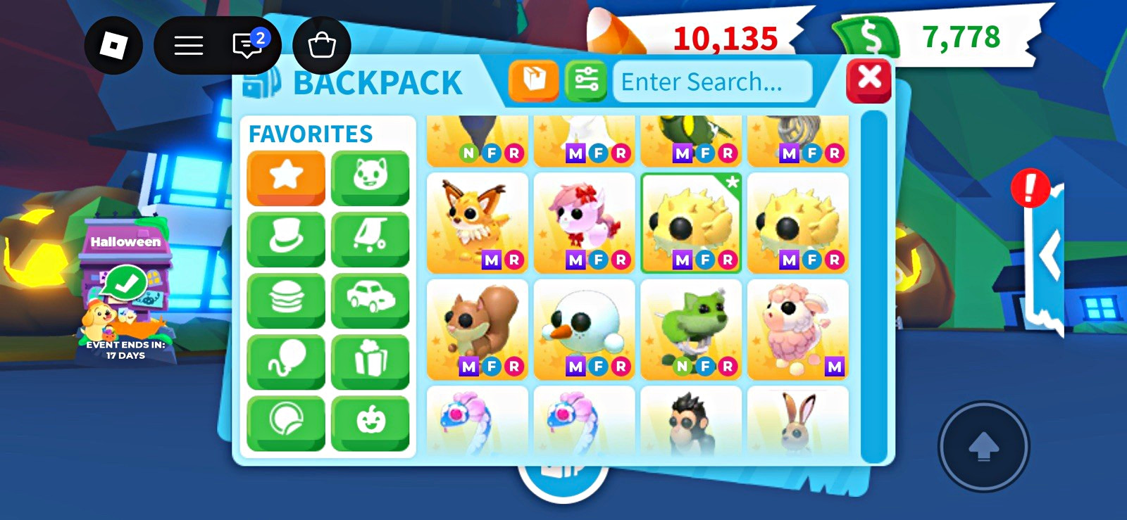 Adopt Me Roblox Backpack Pets Lot (MFR/NR) + Food Item Digital Asset