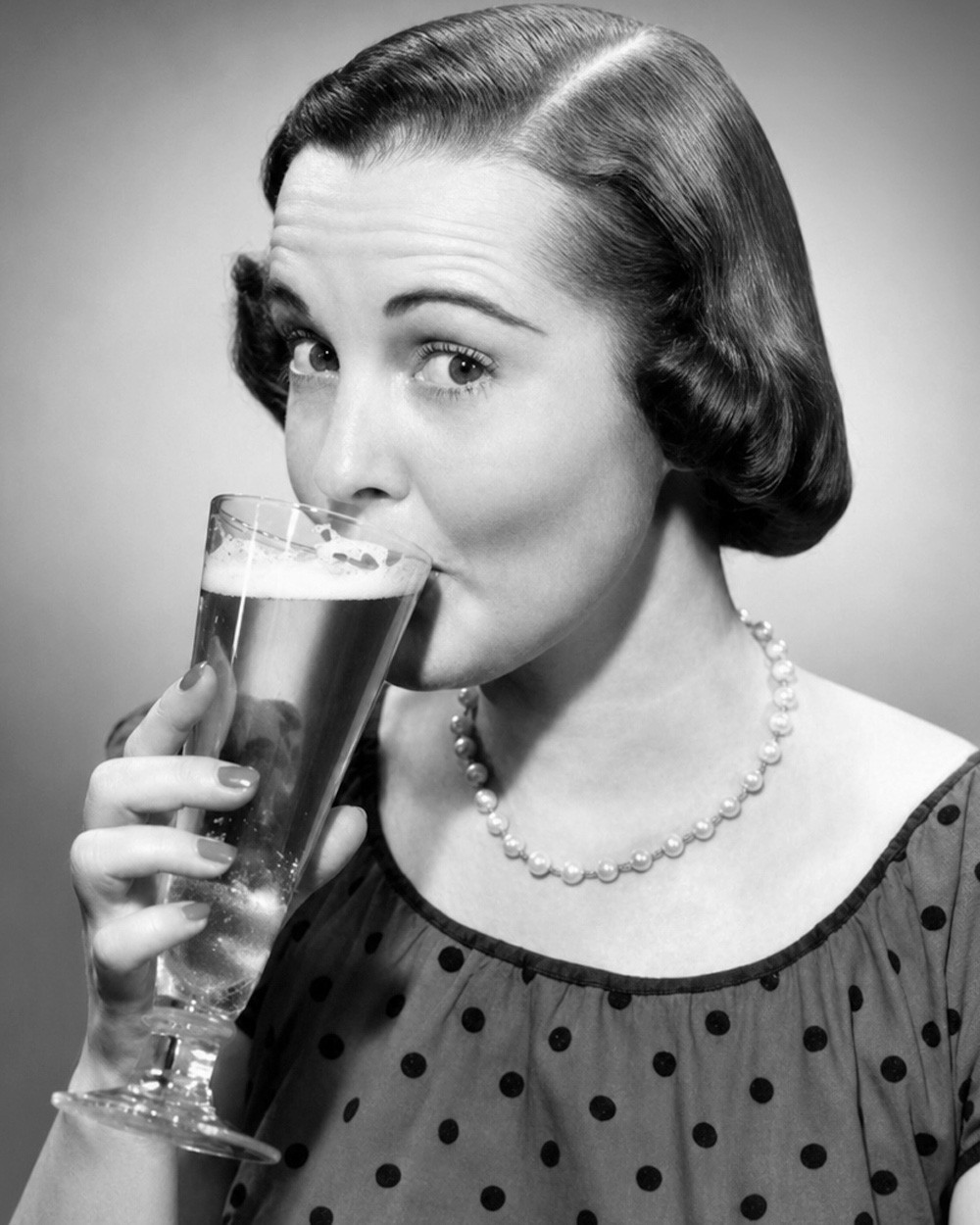 Novelty Americana Vintage Photo Reprint Beer Drinking 1950s Woman Bar Decor 8x10