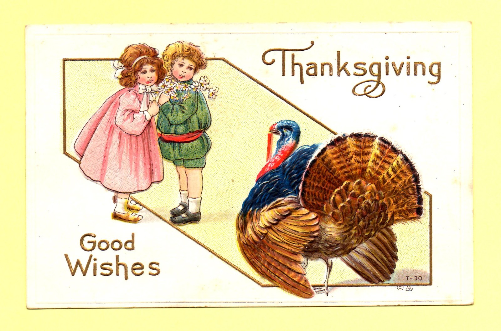 Vintage Embossed Good Wishes Thanksgiving Day 1913 Postcard