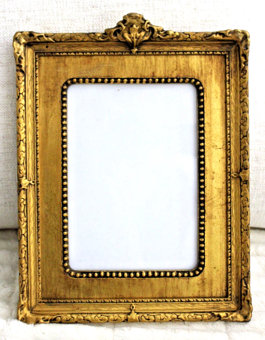 MINIATURE ANTIQUE FITS 5 X 7 ARTS & CRAFTS PICTURE FRAME GOLD GILT ORNATE WOOD