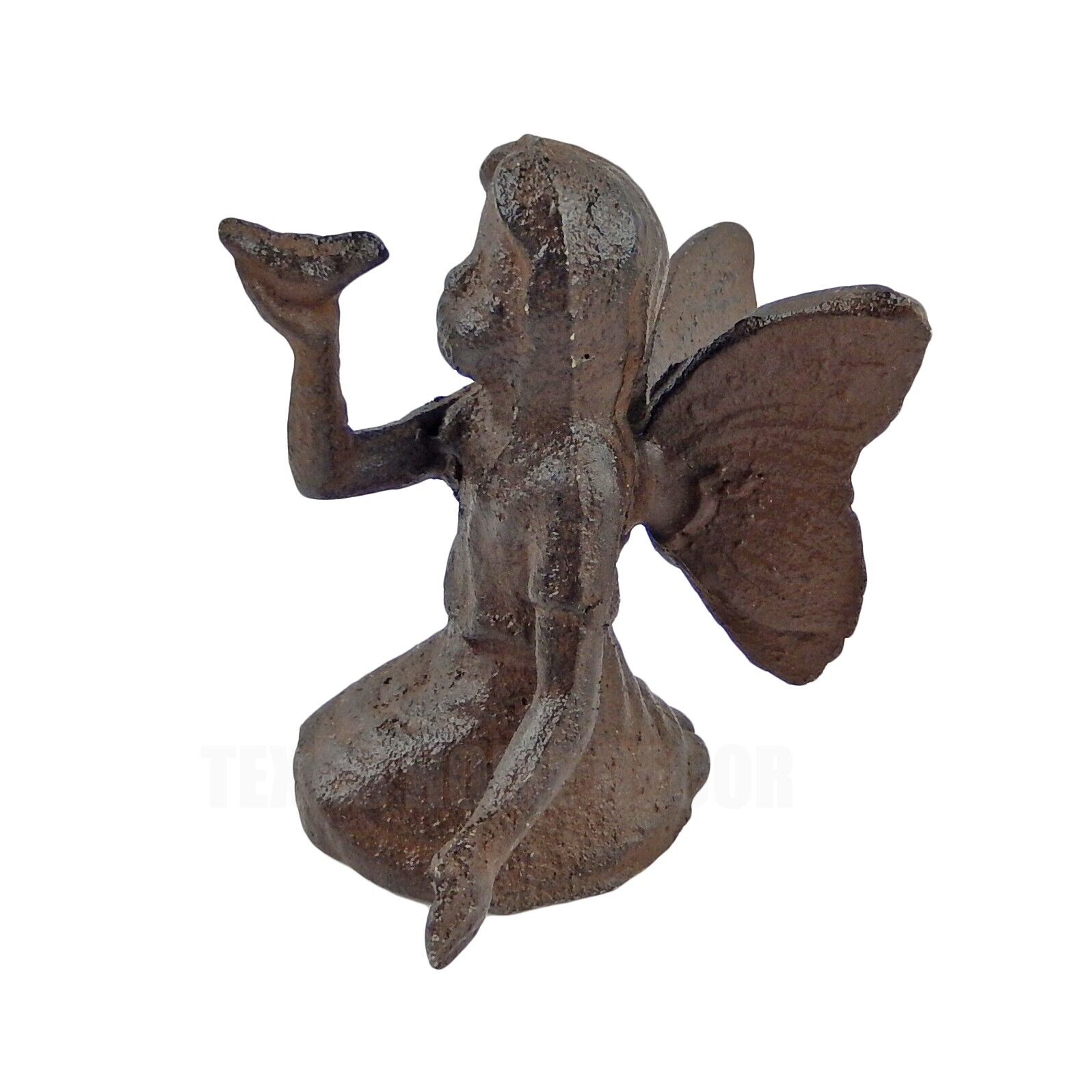 Cast Iron Angel Fairy Cherub Figurine Statue Holding Bird Rustic Garden Decor