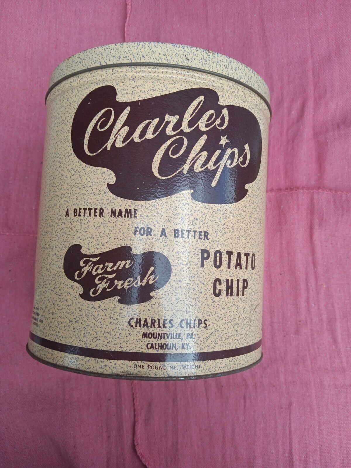 Vintage Charles Chips Empty 16 Ounce One Pound BBQ Flavored Chip Metal Tin Can