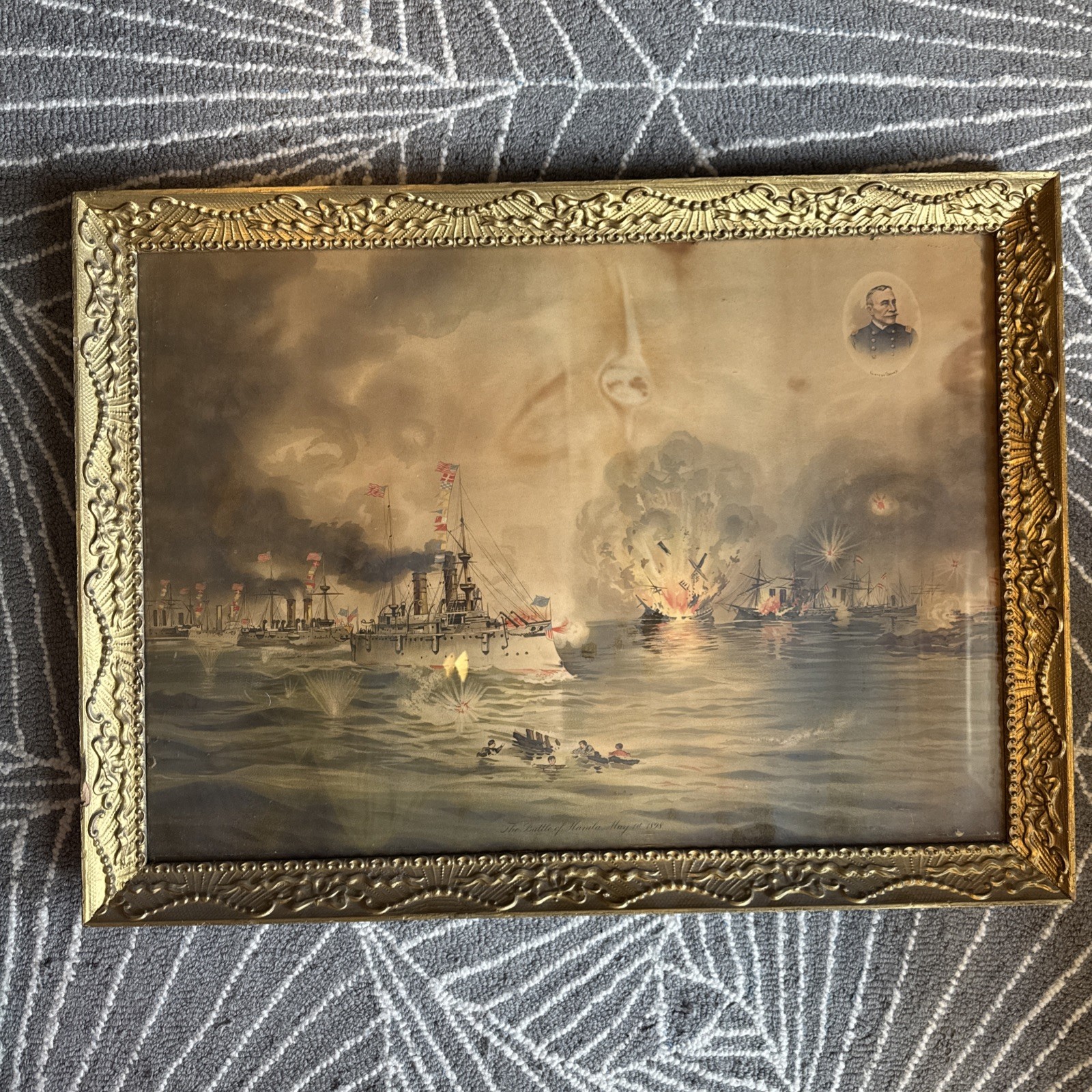Original 1898 US Navy Battle Of Manila Bay Framed Print Original 1898 US Navy Battle Of Manila Bay Framed Print