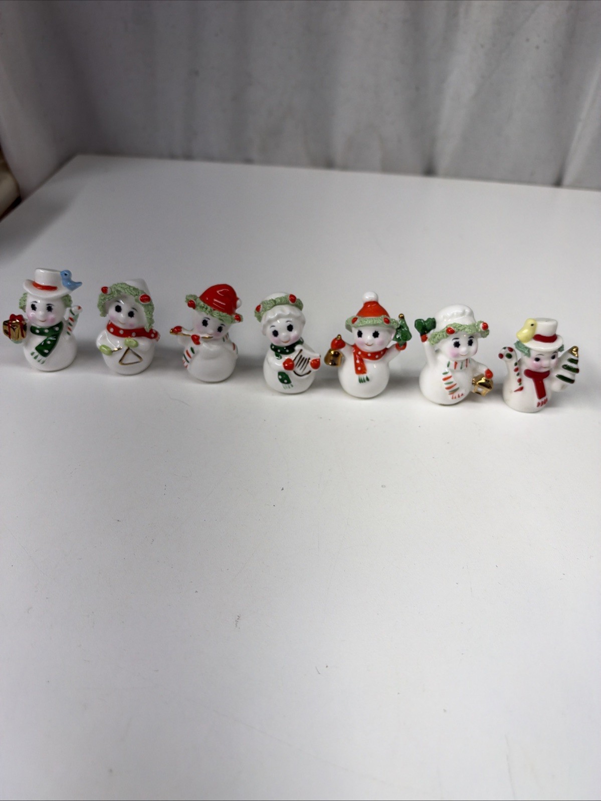 VTG Napco Mini Spaghetti Trim Snowmen Figures Lot Of 7