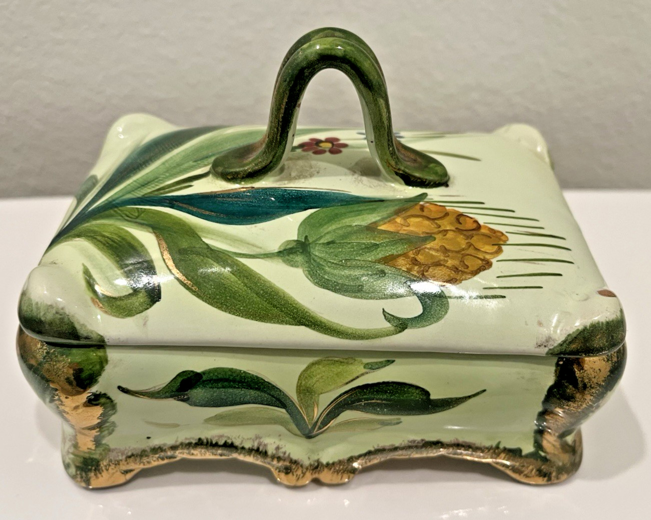 Vtg Italian Hand Painted Footed Porcelain Trinket Vanity Box Numbered Victorian