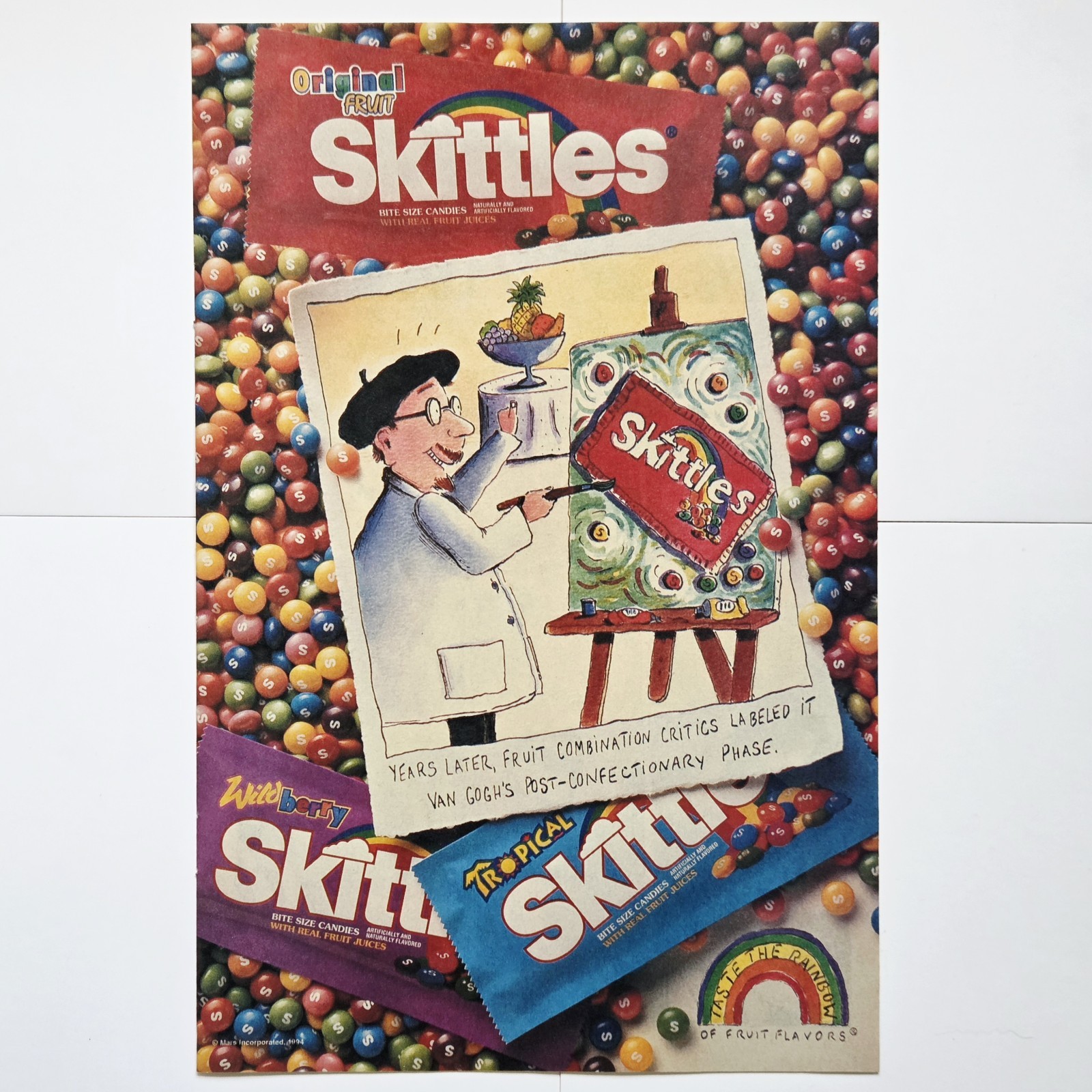 Vintage ​1994 Skittles Candy Print Ad Van Gogh Art Parody Original 90's Retro 🌈