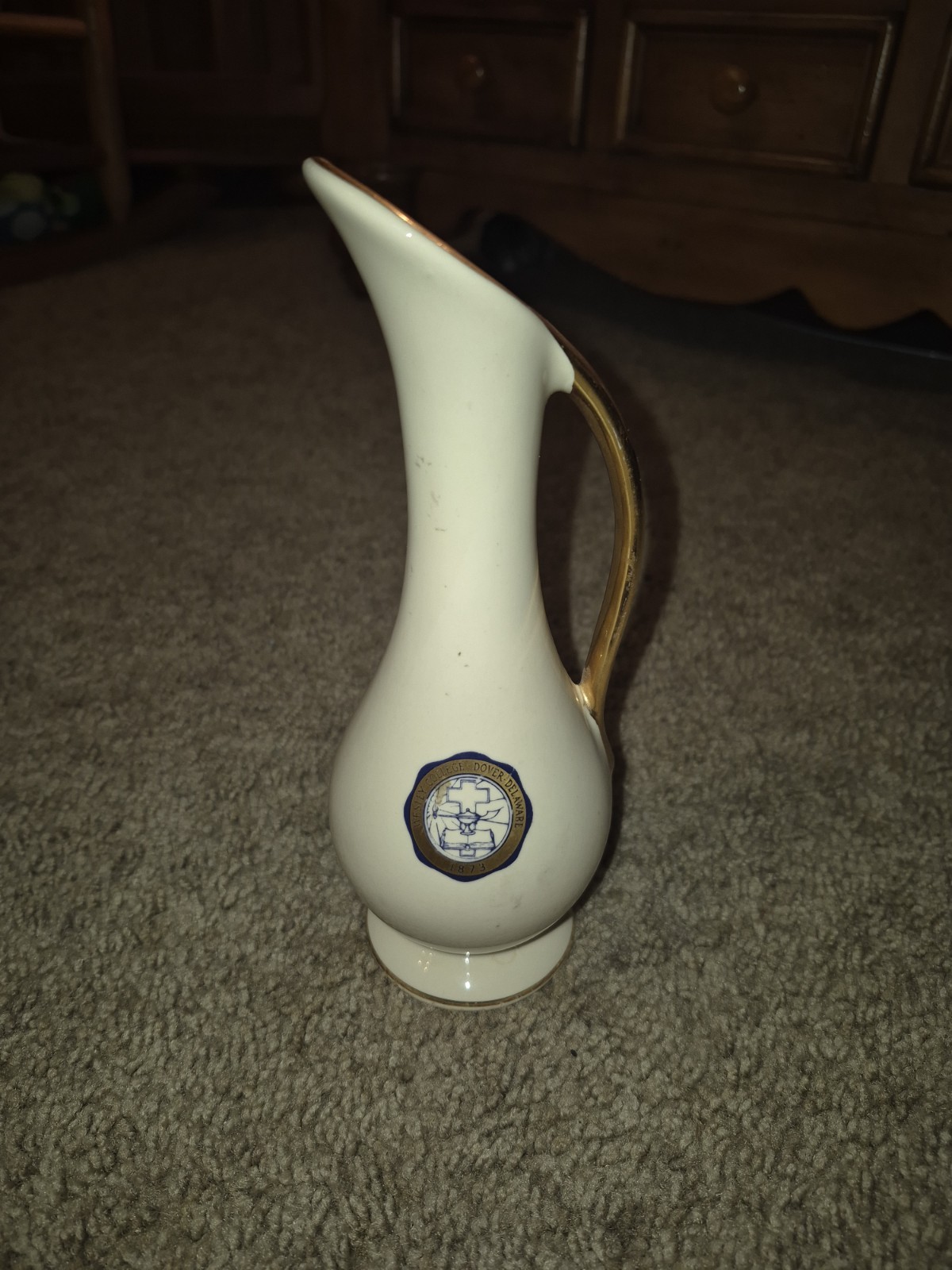 Vintage Wesley College Dover Deleware 1873 Bud Vase 8.5” Ceramic