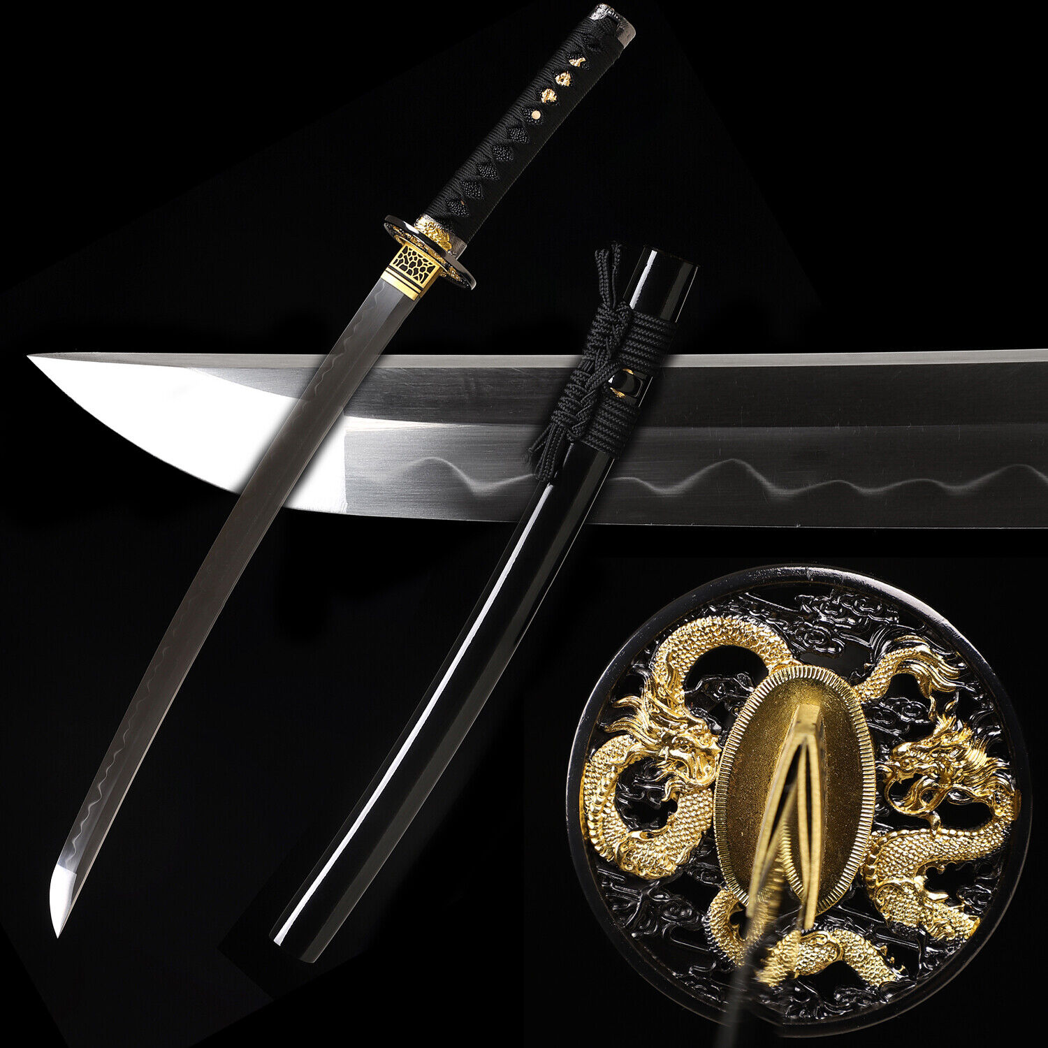 Dragon T10 Steel Clay Tempered Japanese Samurai Wakizashi Sword Real Hamon