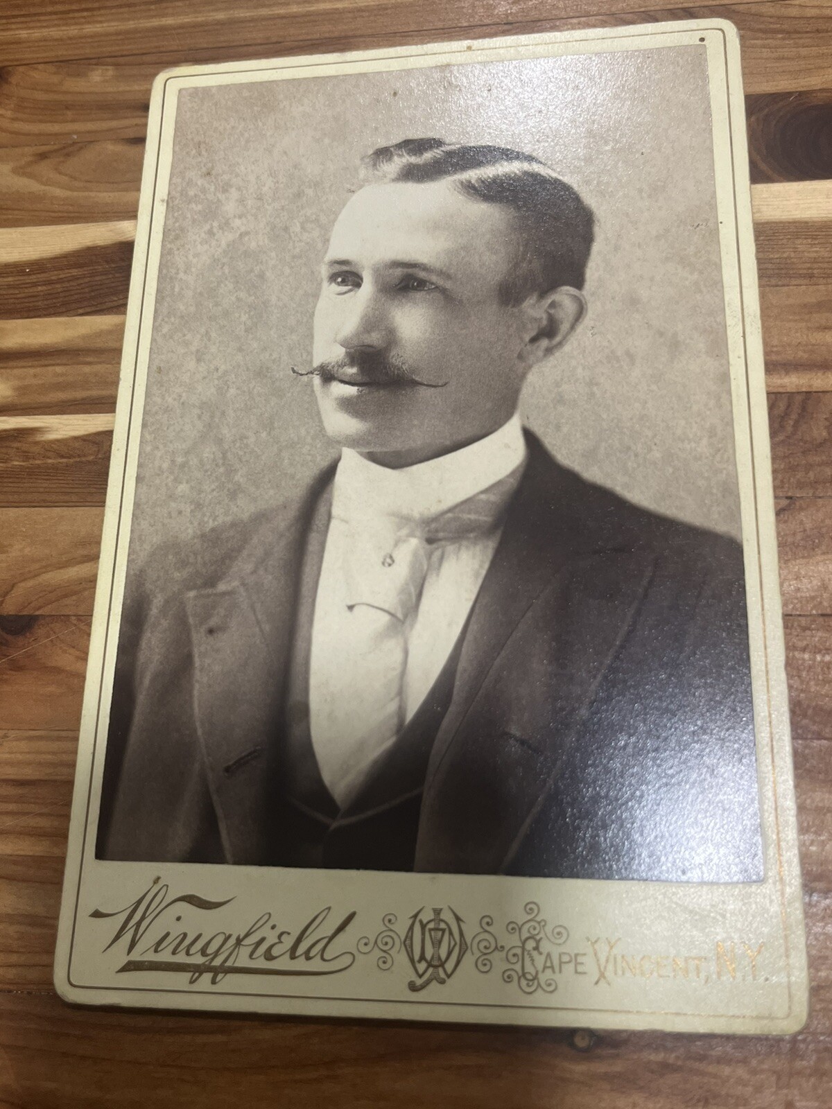 Antique Photograph Cabinet Card Handsome Young Man Mustache Vincent New York