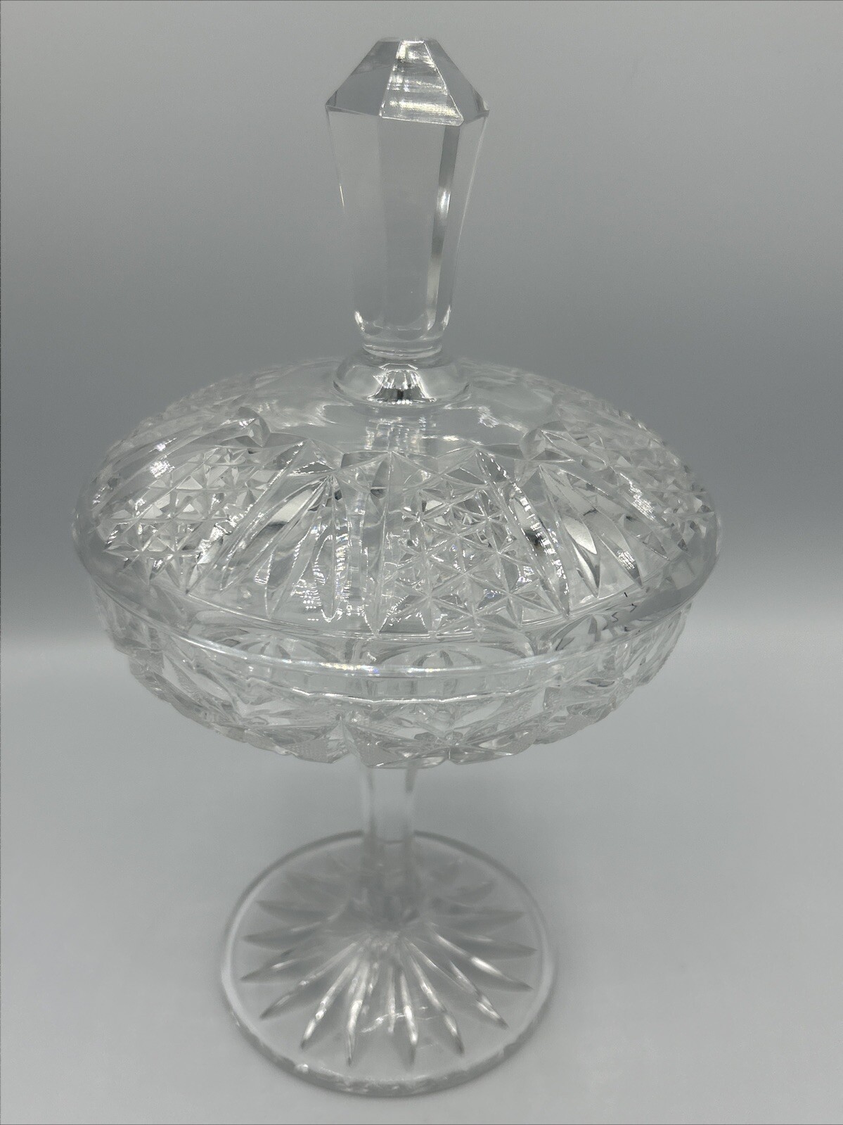 Vtg Beyer Germany Cut Crystal Pedestal Covered Candy Dish 10