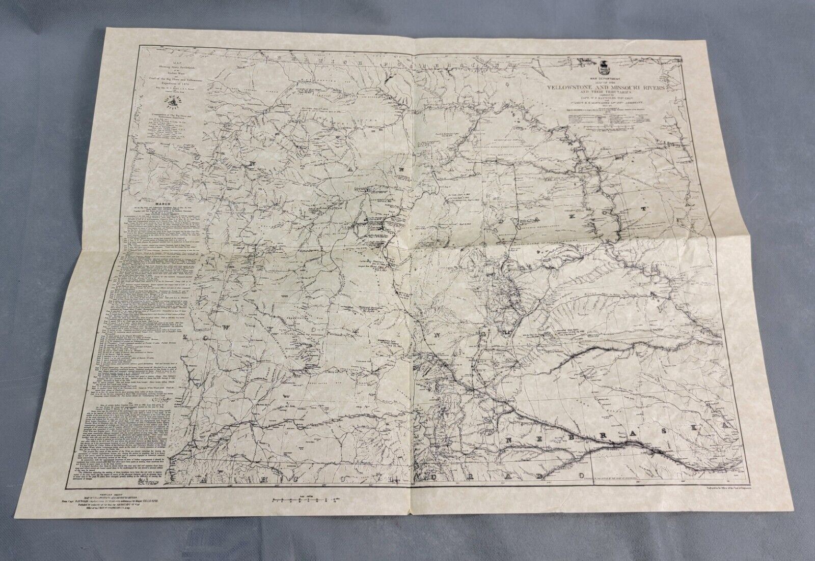 WAR DEPARTMENT MAP OF YELLOWSTONE & MISSOURI RIVERS Expedition of 1876 MAP