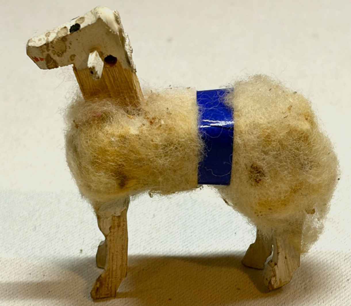 Antique German Putz Sheep Figurine Matchstick Legs Woolly Christmas Nativity