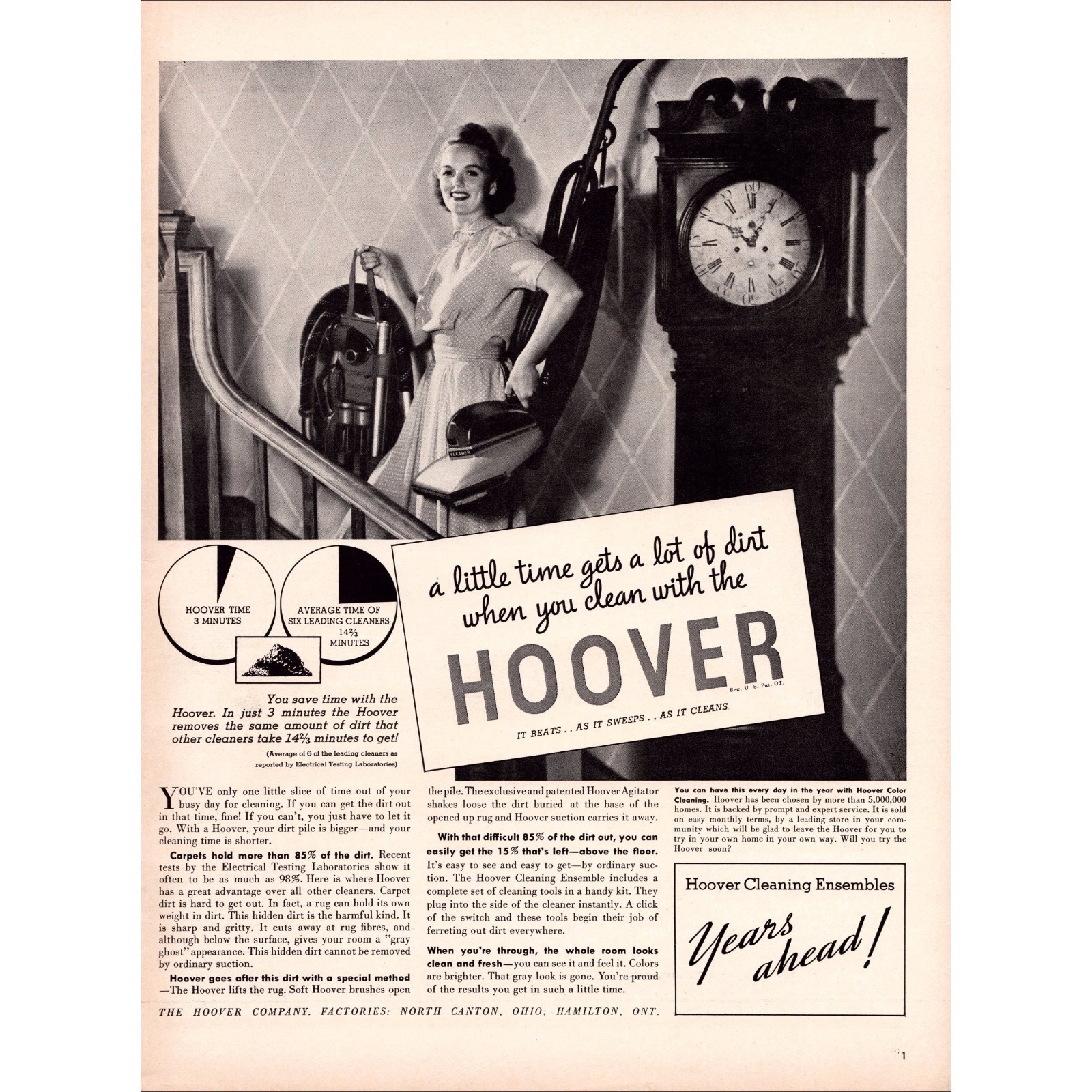 1939 Hoover Vacuums Original Vintage Print Ad