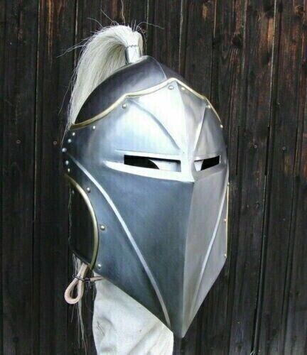 Medieval 18 Gauge Steel Fantasy Helmet Barbuta Helmet With Plume gift item