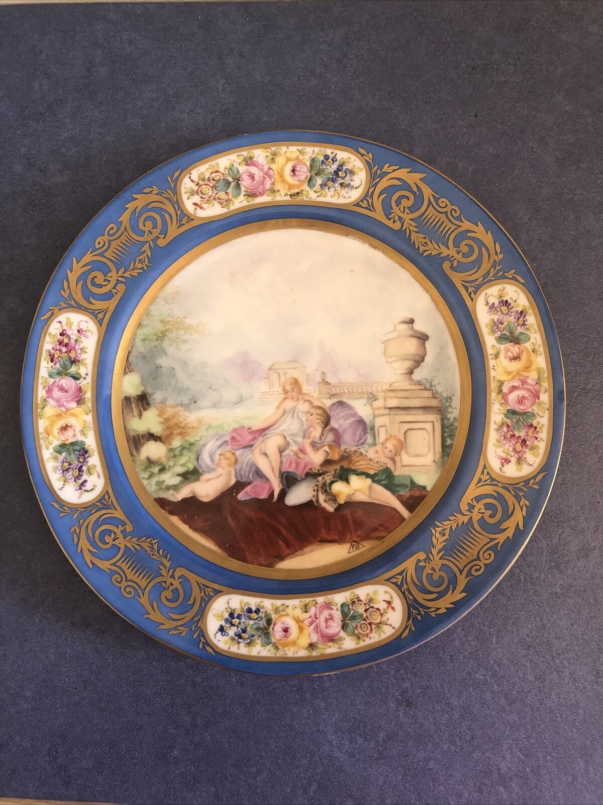Antique Sevres Hand Painted Cabinet Porcelain Plate, circa 1875, Signed