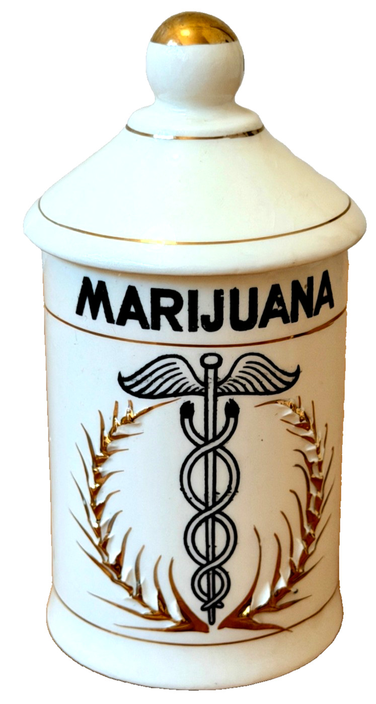 Weed Apothecary Ceramic Medicine Drug Store Canister Jar Bottle Vtg Japan Old